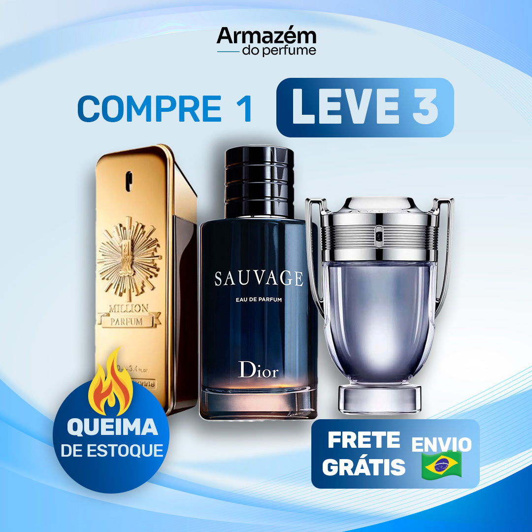3 Perfumes Masculinos (100ml) - Sauvage | Invictus | 1 Million In Black (5 Anos Armazém do Perfume)