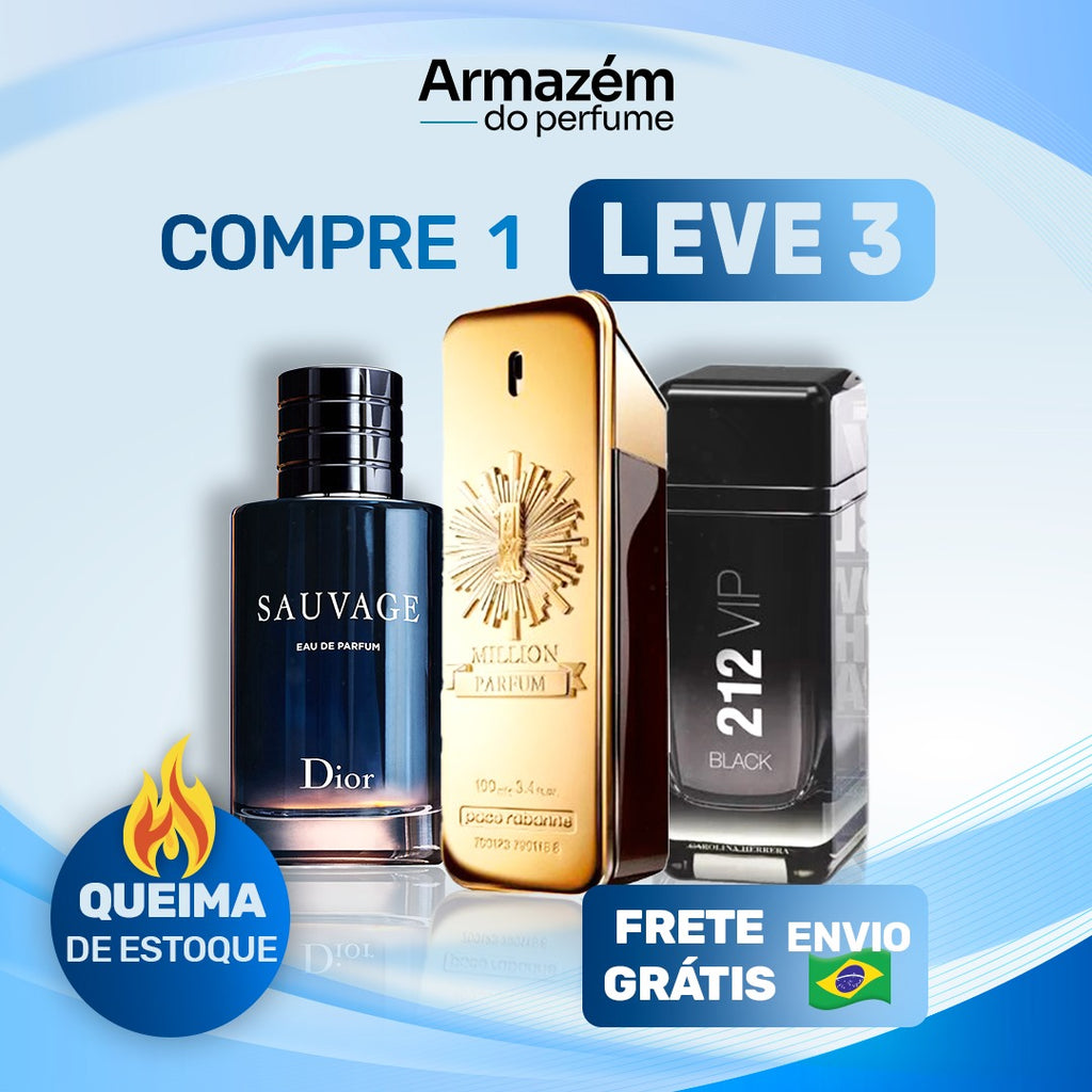 3 Perfumes Masculinos TESTER (100ml) - 1 Million | 212 VIP BLACK | Sauvage Dior | (5 Anos Armazém do Perfume)